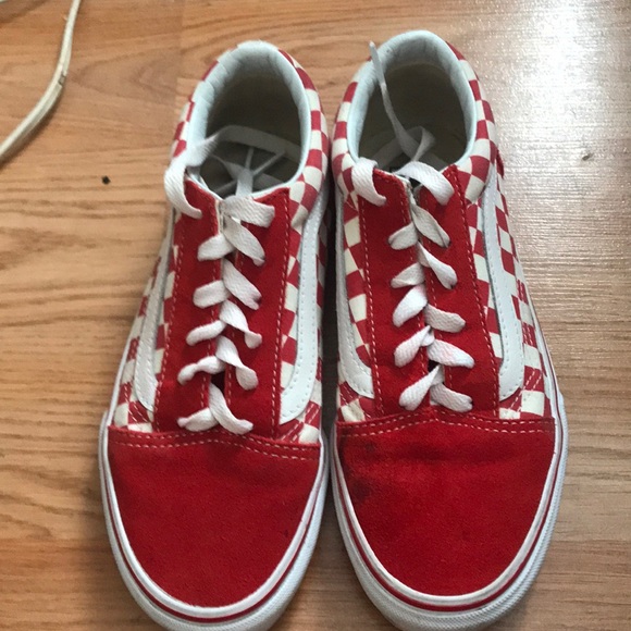 red old skool checkerboard vans
